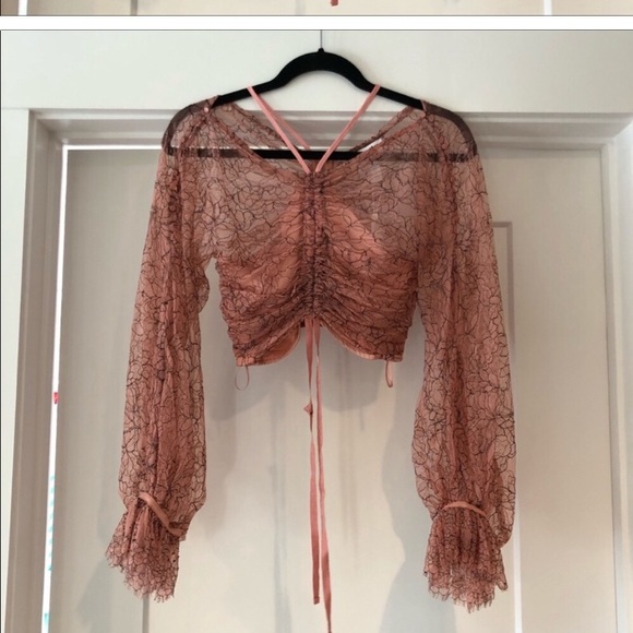 Alice McCall Rose Sugar High sheer ruched lace crop top 0 XS - Picture 11 of 11